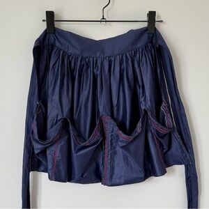 Thrifted Navy Blue Embroidered Apron Skirt with Pockets